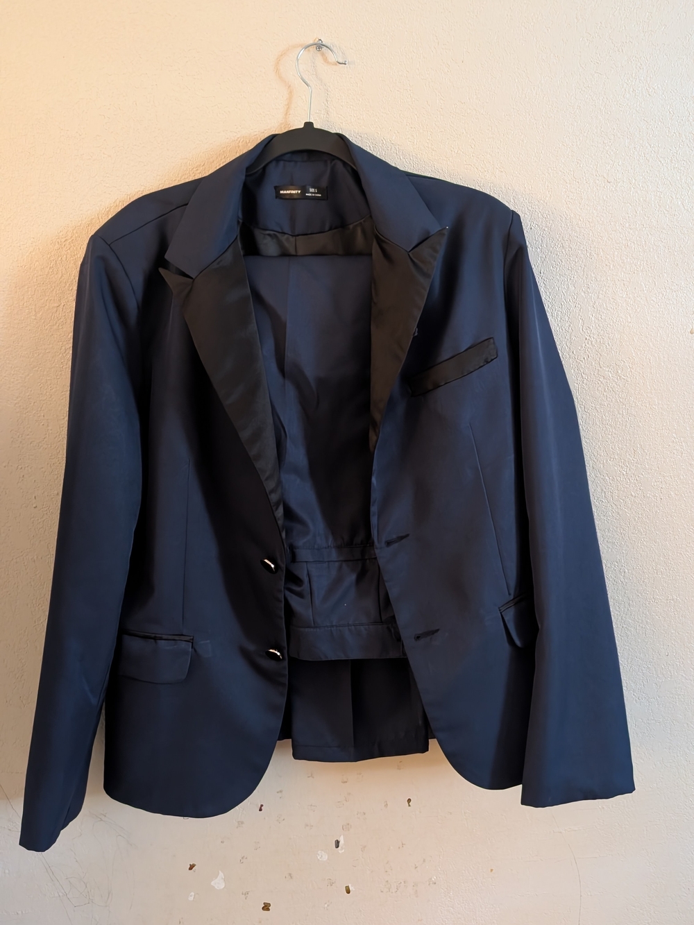 Vest Pant Men's Navy Satin-Lapel Blazer - Tailored Formal Jacket